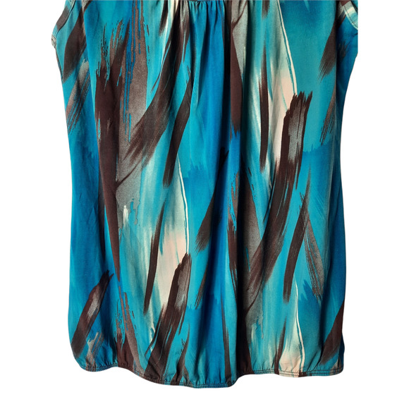 Agenda sleeveless blouson style painted stripes turquoise, brown, tan Large - Picture 3 of 5